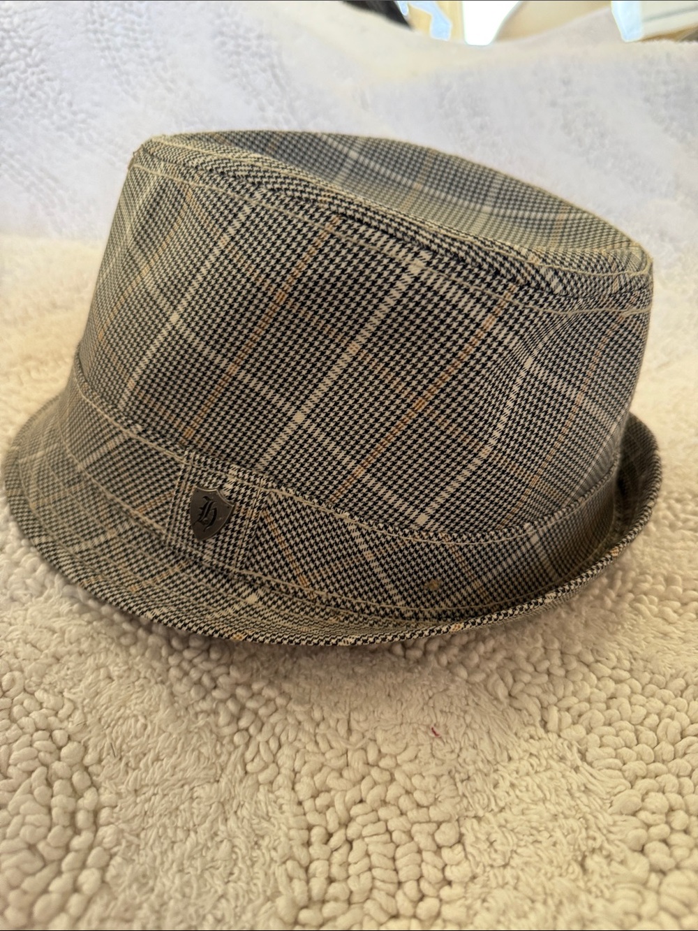 Head Plaid Bucket Fedora in Gray and Tan